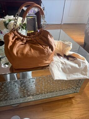 Michael Kors Cognac Leather Shoulder Bag with Chain Handles
